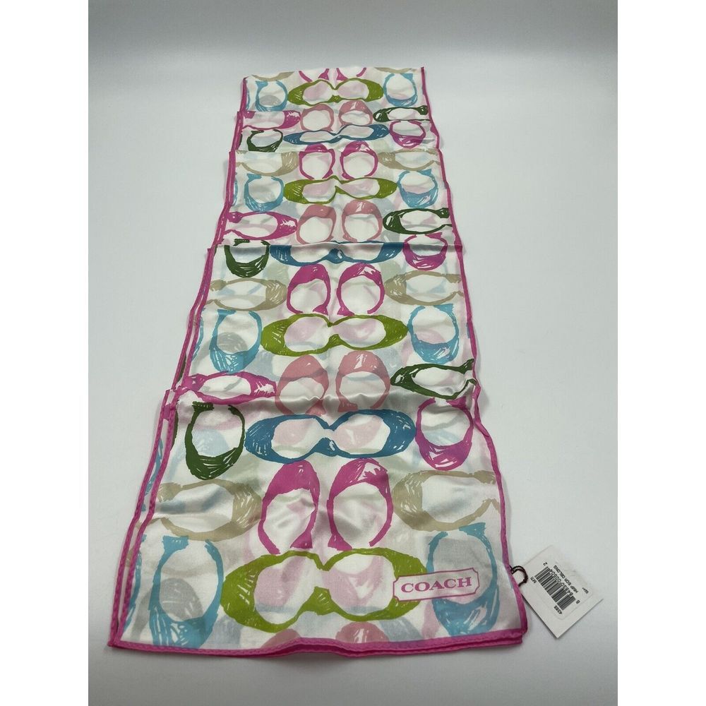 Coach 100% Silk Scarf Signature C Print Logo Multi Color Hamptons NWT Vintage